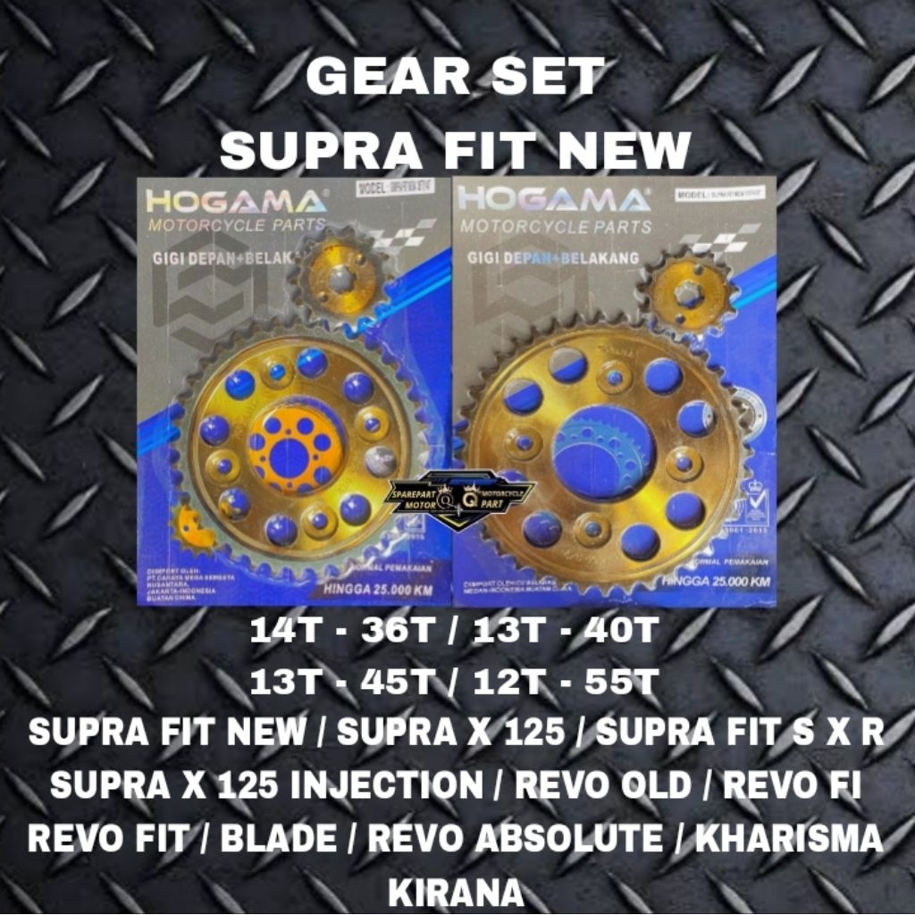 GEAR SET SUPRA x 125 36T 40T 45T 55T Gir depan belakang Revo kharisma Supra x 125 GEAR BELAKANG SUPR