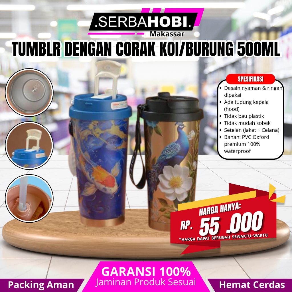 Tumbler Coffee Mug Stainless Steel dengan Tali 500ml  / tumbler stainless / tumbler motif