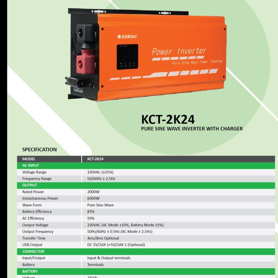 KENIKA Power Inverter 2000W KCT2000 | 12V | 24V With Charger