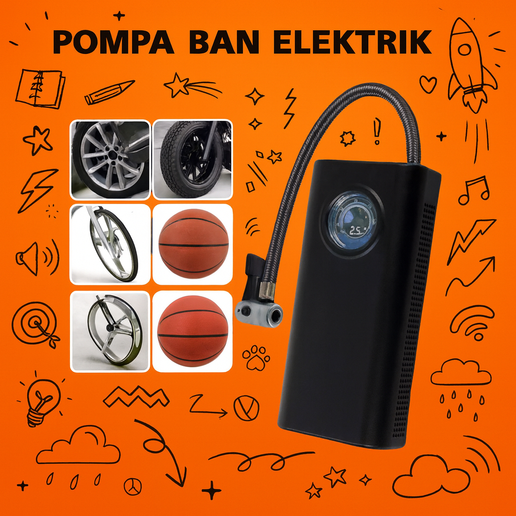Pompa Ban Elektrik Portable Motor Mobil Sepeda Bola Digital USB