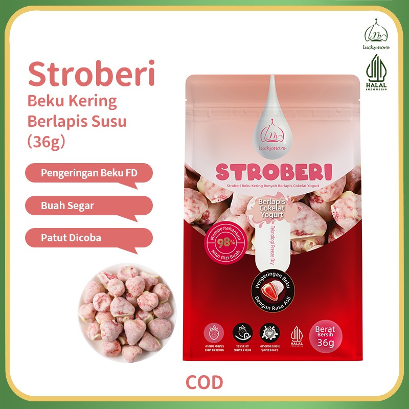 [Luckymore] HALAL Stroberi Beku Kering Renyah Berlapis Coklat 36g, Stroberi Coklat, Keripik stroberi