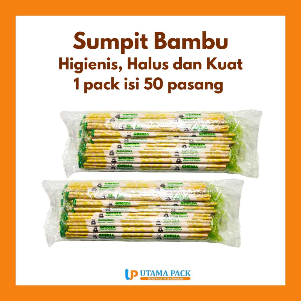 Sumpit Bambu 50 Pasang Cheria Higienis Halus Kuat Sumpit Steril Sumpit Kayu