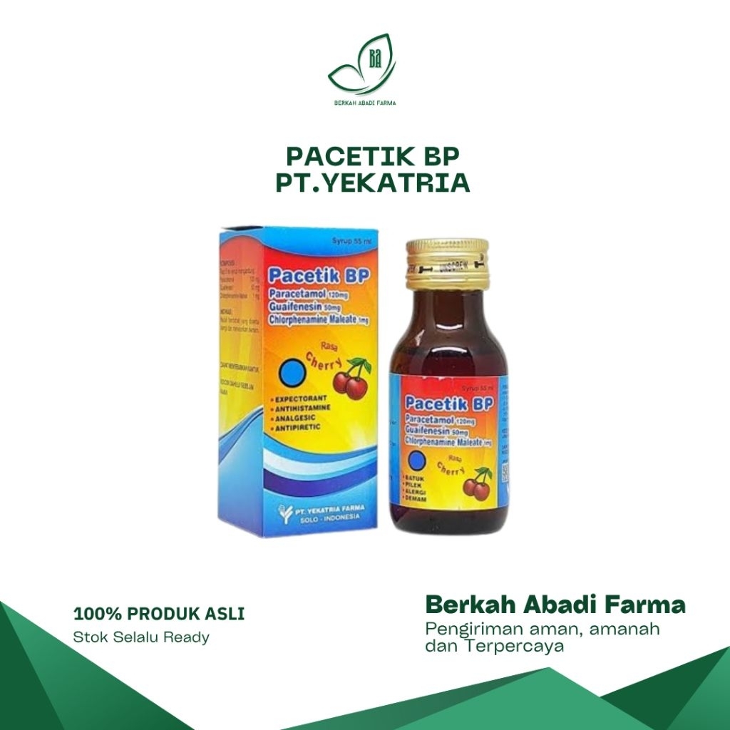 Pacetik BP Sirup 55 ml – Obat Batuk Flu Demam Anak & Dewasa – Paracetamol, Guaifenesin, CTM – Rasa C