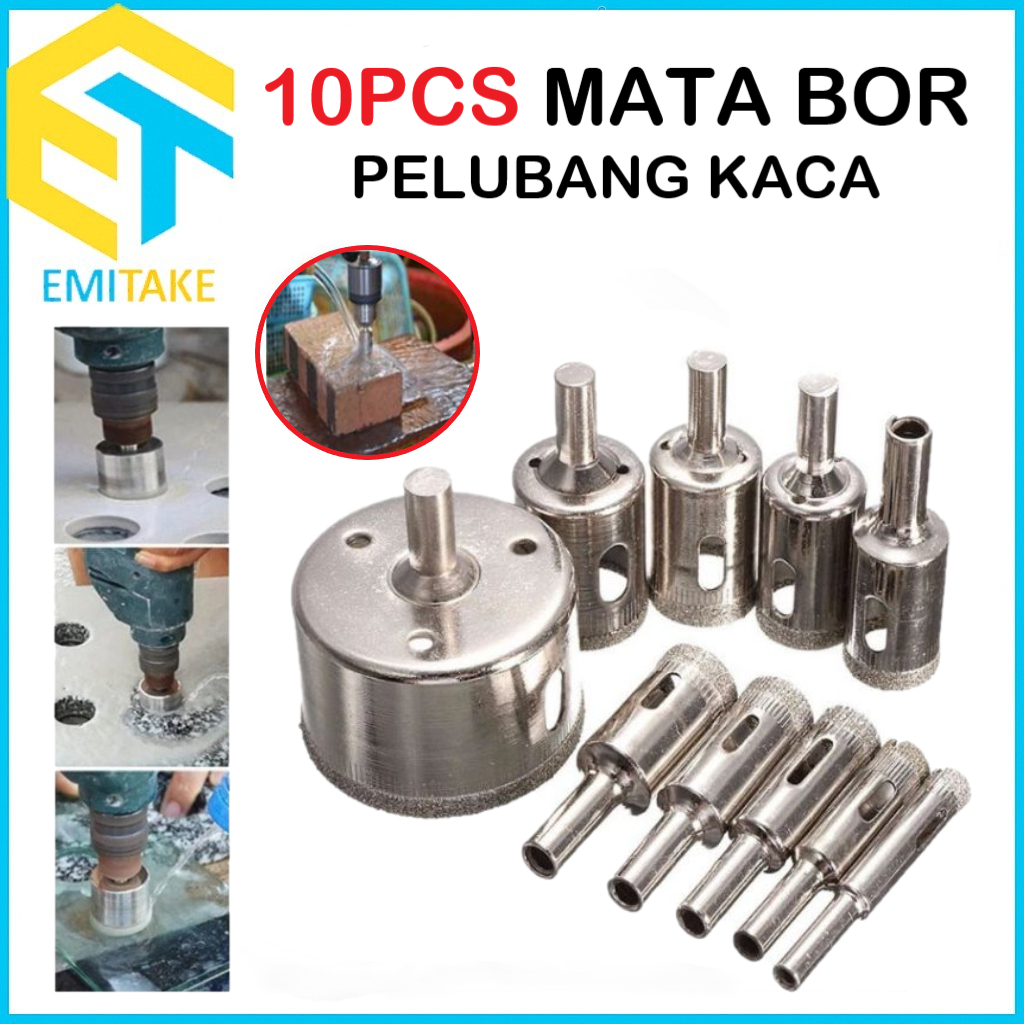 Mata Bor Keramik dan Kaca Diamond Set 10 Pcs HSS Holesaw Pelubang/mata Bor Keramik dan Granit
