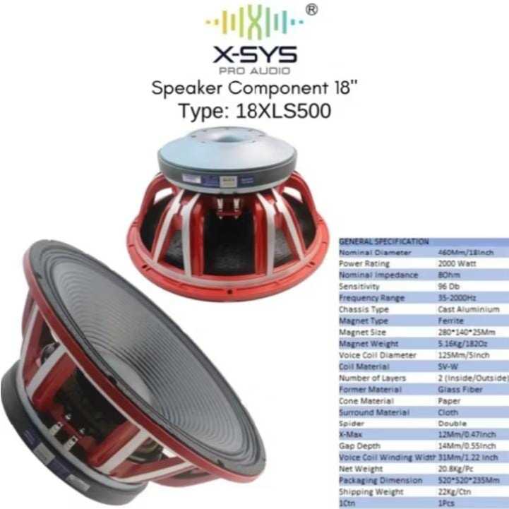 Speaker Komponent 18 inch X Sys 18XLS500 Coil 5 Original Speaker 18inc Xsys 18XLS500 Subwoofer