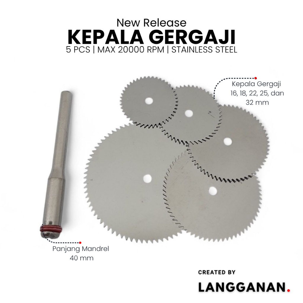 Kepala Gergaji Mini Bor 5 Pcs + 1 Mandrel | Pemotong Kayu | Akrilik | Logam | Stainless Steel