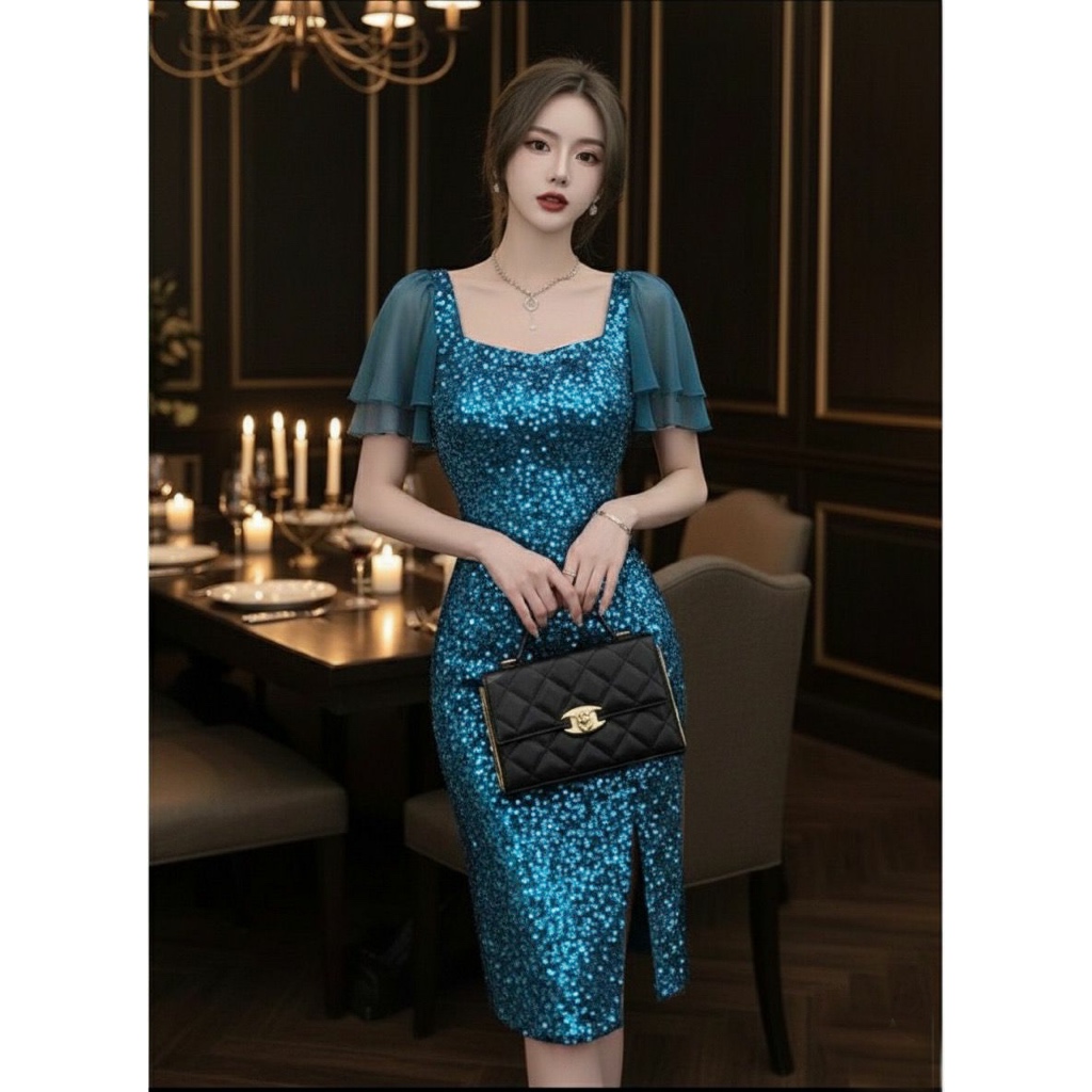 Dress Cewek Desain Elegan Kekinian Favorit Fashion Model Korea Dres Wanita Imlek Dres Anggun Viral W
