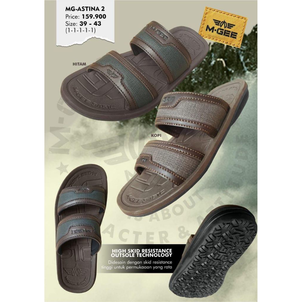 SANDAL SELOP 2TALI DEWASA PRIA TERBARU ORIGINAL MGEE ASTINA WARNA KOPI MOKA SIZE 39-43