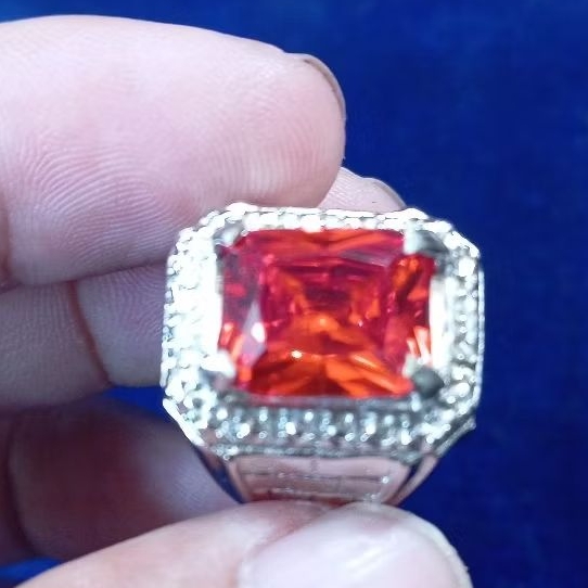 cincin batu permata cutting fire oval red paparaca ring alpaka dim 12x12