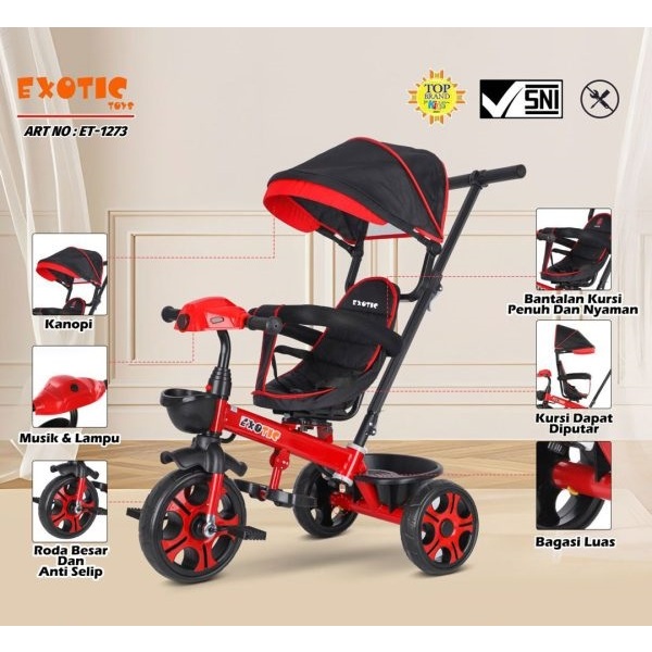 Sepeda Anak Roda Tiga Exotic ET-1273 Tricycle 4in1 Ride on Toys