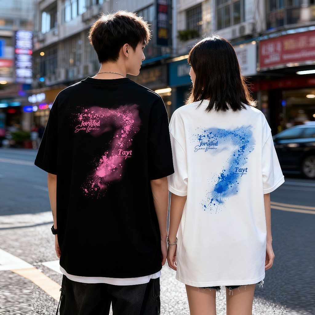 Kaos Pendek Oversize Desain Angka 7 Lukisan Tinta Nuansa Mewah Sederhana