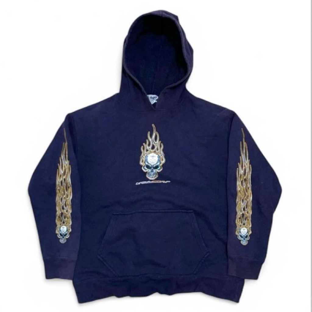 Y2K Brody Flameskull Spellout Hoodie
