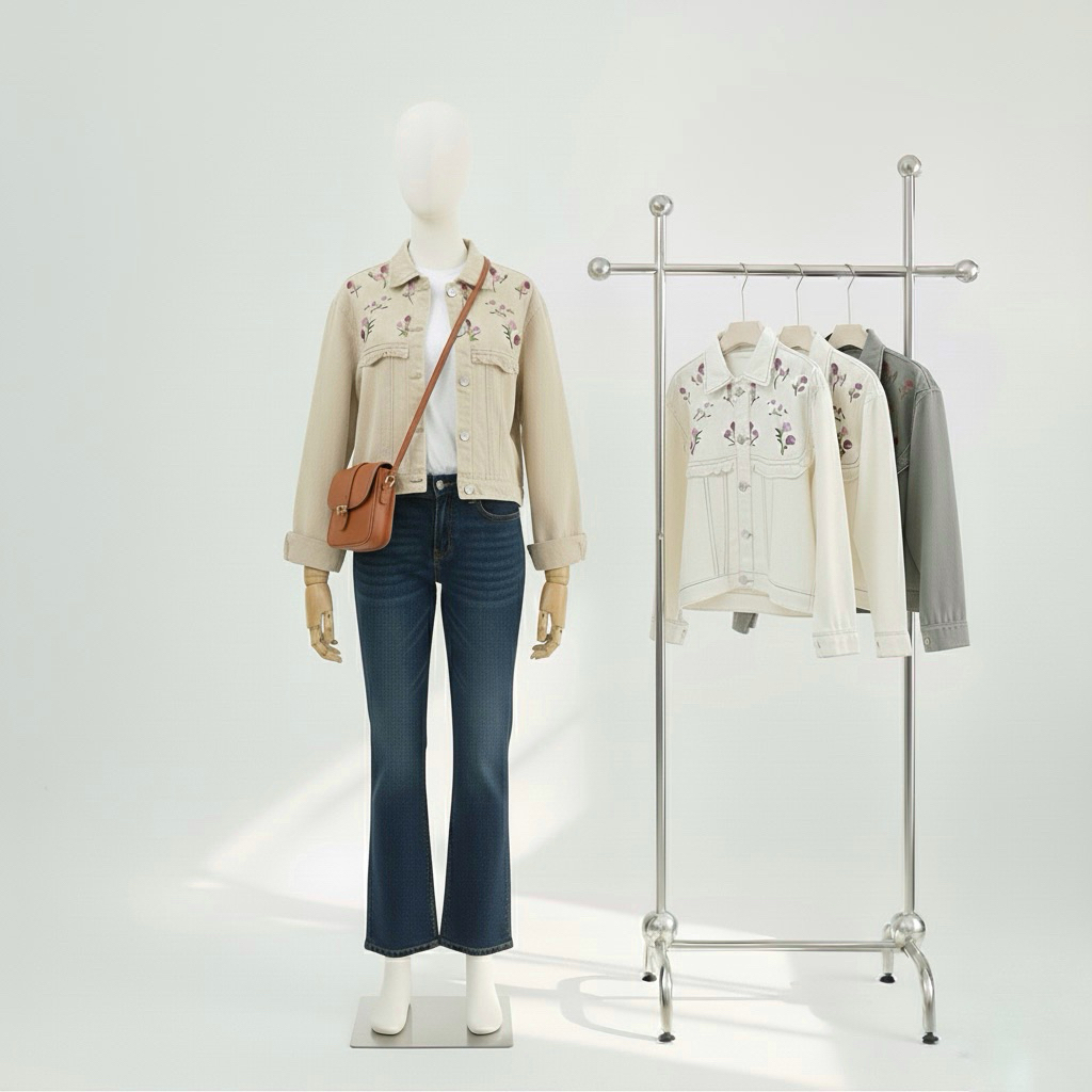 jaket jeans motif bunga