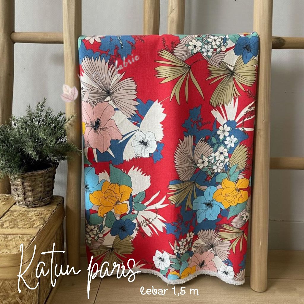 kain katun paris premium motif bunga garment harga per setengah meter