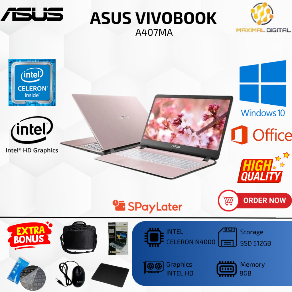 ASUS A407MA INTEL CELERON N4000 RAM 8GB - SSD 512GB - 14''INCH - WINDOWS 10