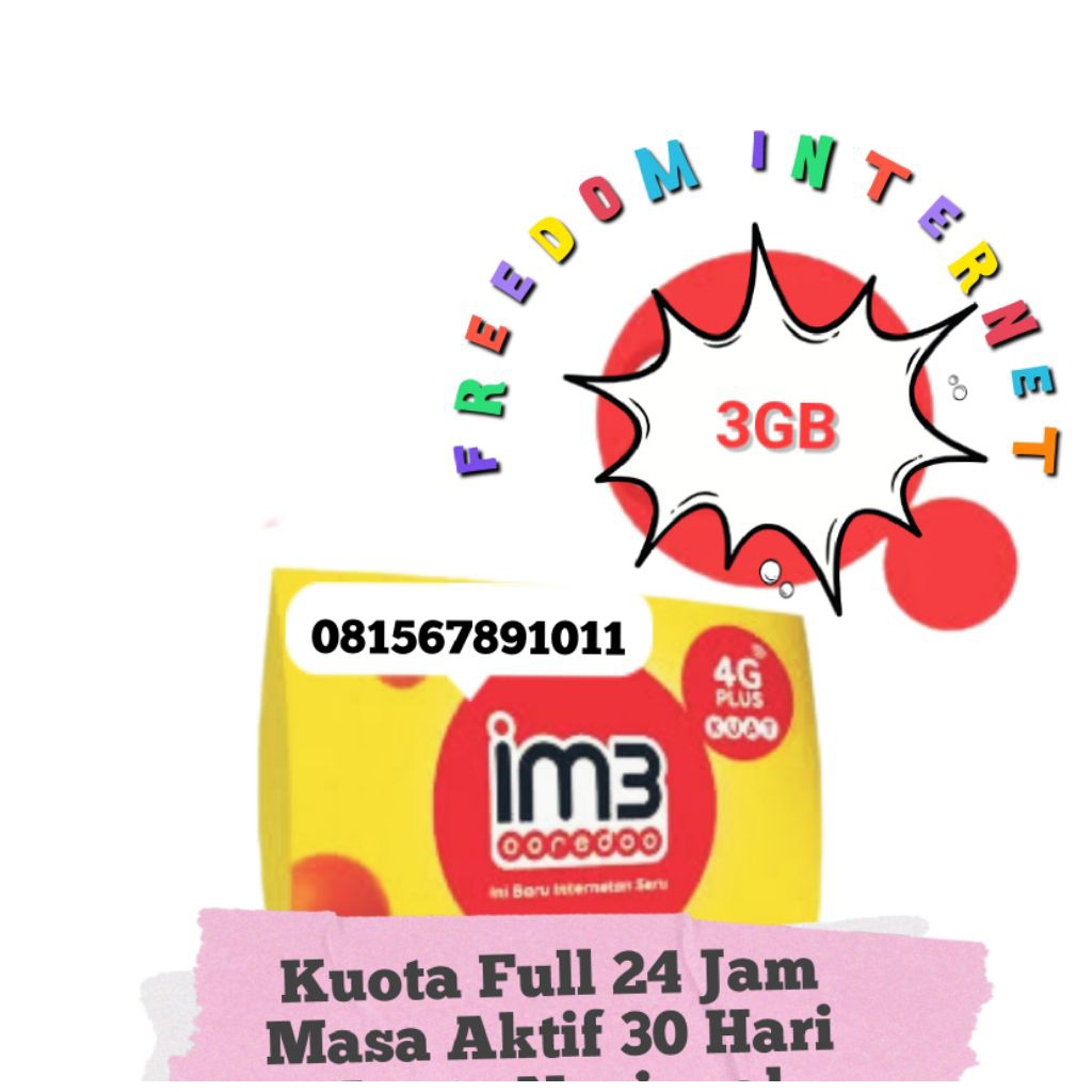 Kartu Perdana IM3 Kuota 3GB Area Sumbagteng