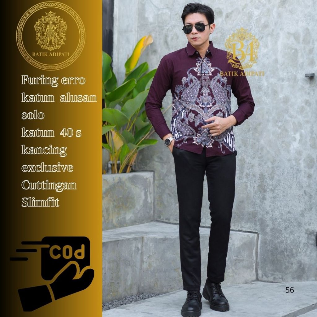 ,Kemeja Batik Pria Slimfit Lengan Panjang Bahan Katun 40s Lapis Furing Erro Full Body ADIPATI1- - Ba
