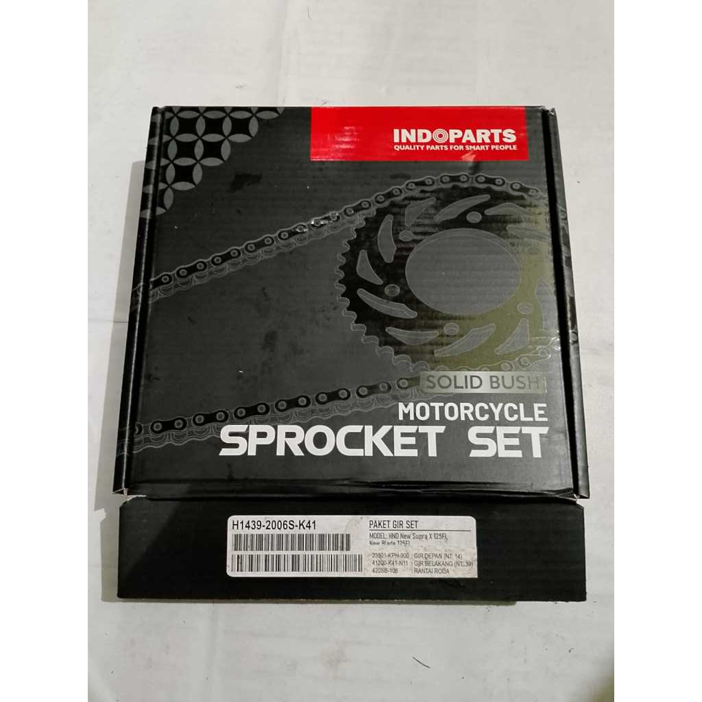 GEAR SET / H1439-2006S-K41 / HONDA SUPRA X 125 FI INJECTIONS / GEAR PAKET + RANTAI / MERK INDOPARTS