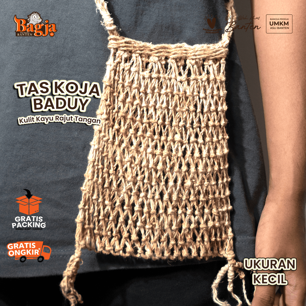 Tas Koja Baduy original bahan terbuat dari kulit kayu teureup warna asli 15X18