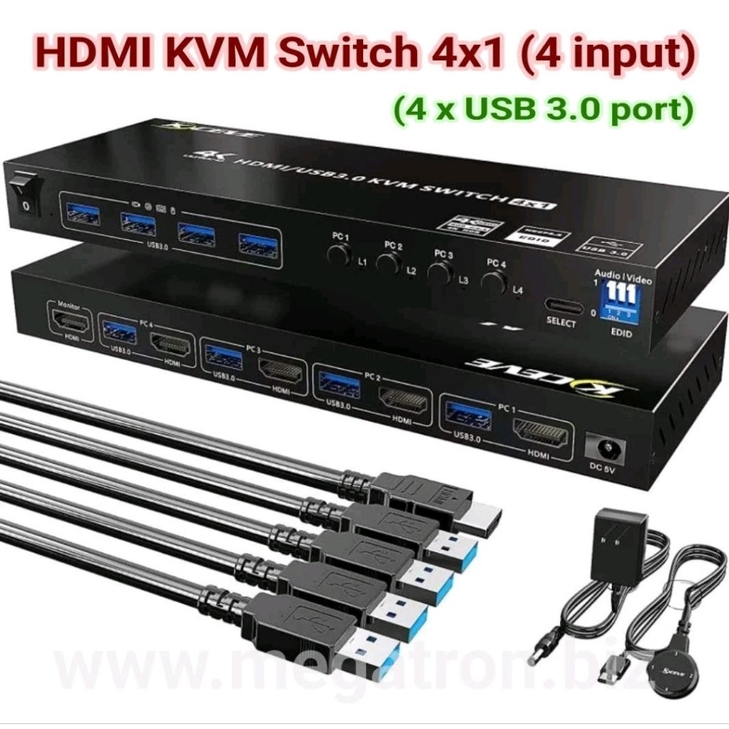 HDMI KVM Switch 4 input - 1 output (4x1) - Support 4 port USB 3.0