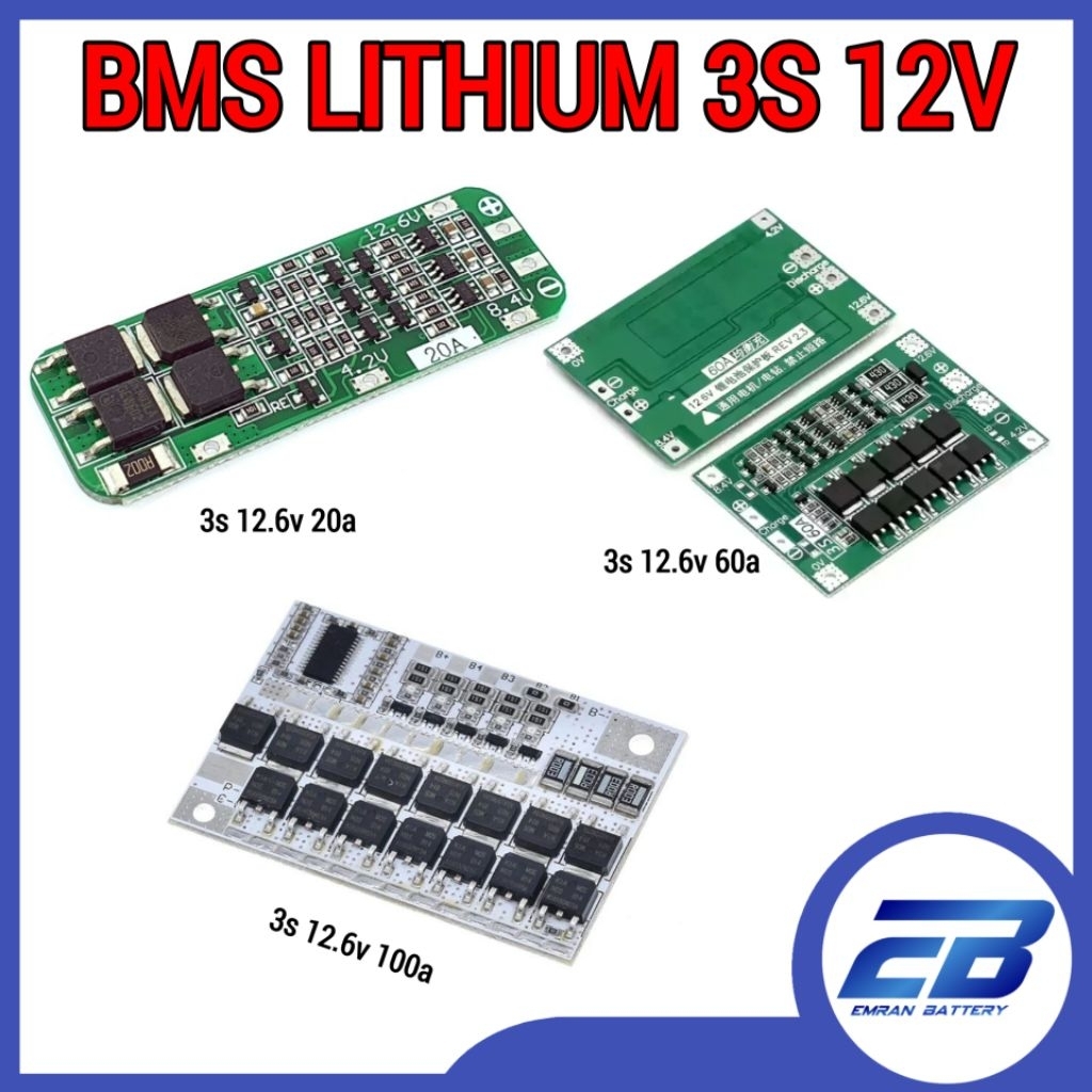 BMS 3S 12V 20A 60A 100A Lithium Li-ion Battery Charger Protection with Balance