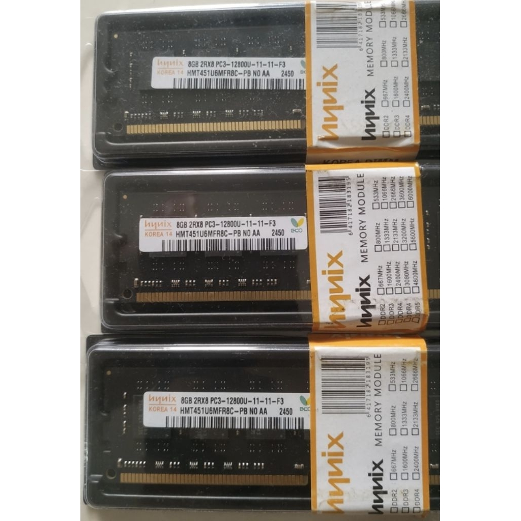 Hynix 8GB "2Rx8 PC3 12800U-11-11-F3" 1600Mhz 240 Pin Longdimm Memory RAM PC/Komputer