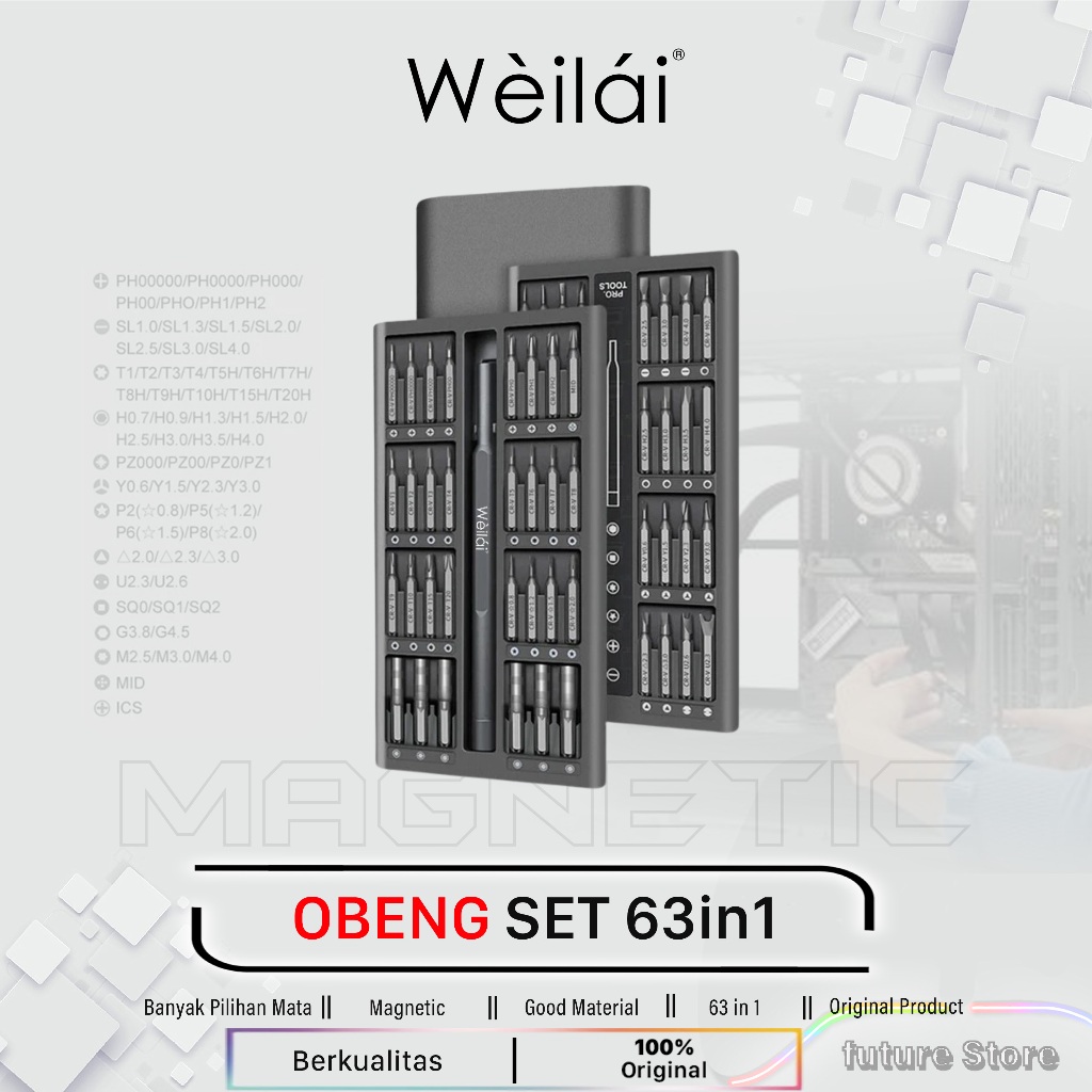 Weilai WI-8004 Obeng Set 63in1 Multifungsi Original - Obeng Multifungsi Perbaikan Pemasangan PC Komp