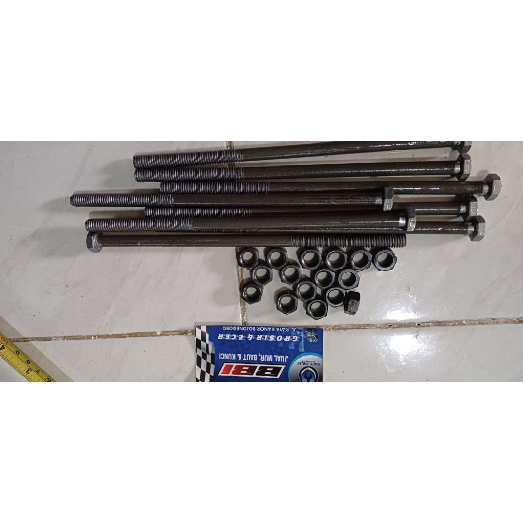baut mur 3/8x8 baut 14 drat kasar panjang 20cm isi 10pcs