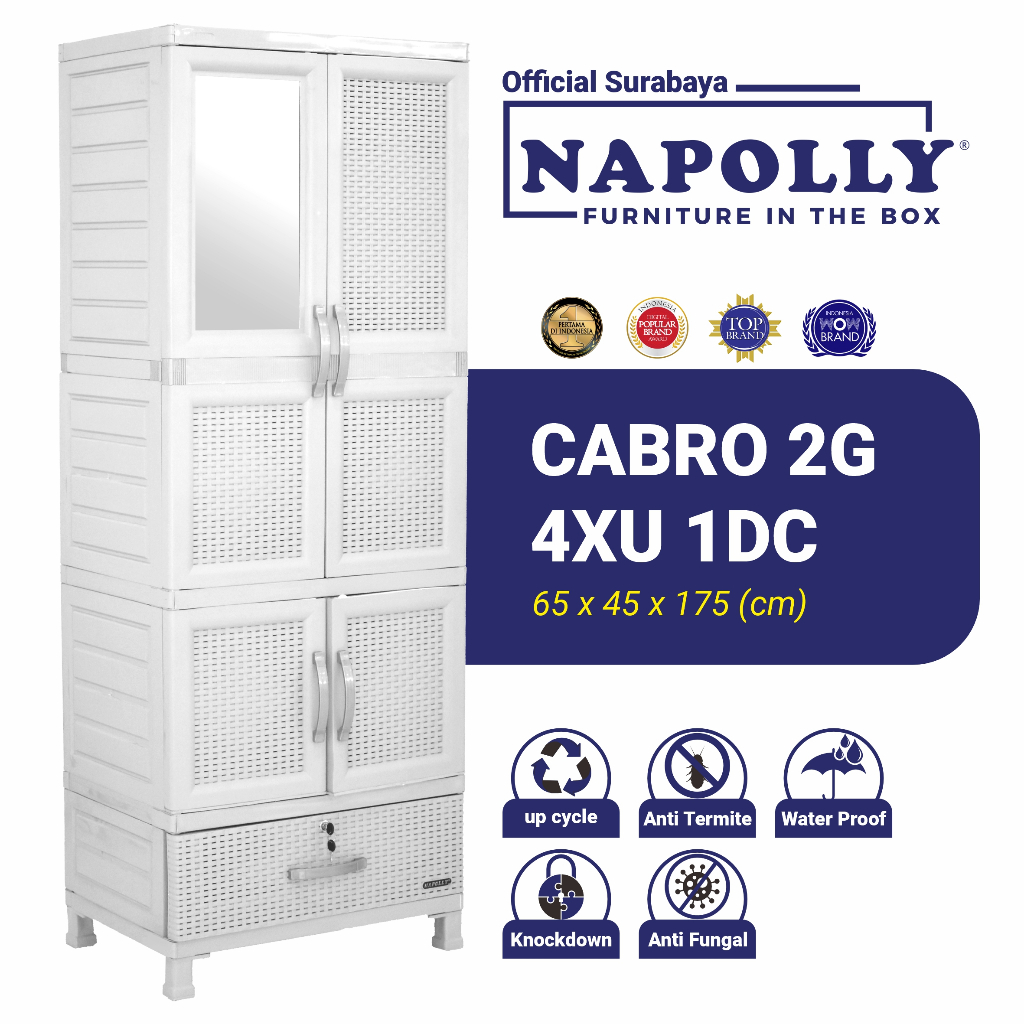 Napolly (Official Surabaya) - Lemari Plastik 2 Tower dengan Rak, Gantungan, Laci, dan Kaca Motif Rot