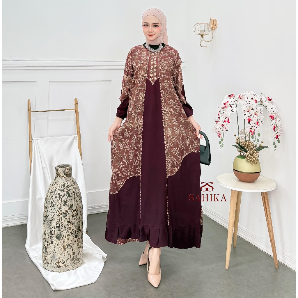 Dress Batik Wanita Modern Motif Anggun Rayon Rempel Busui Lengan Panjang Homedress Daster Batik Adem