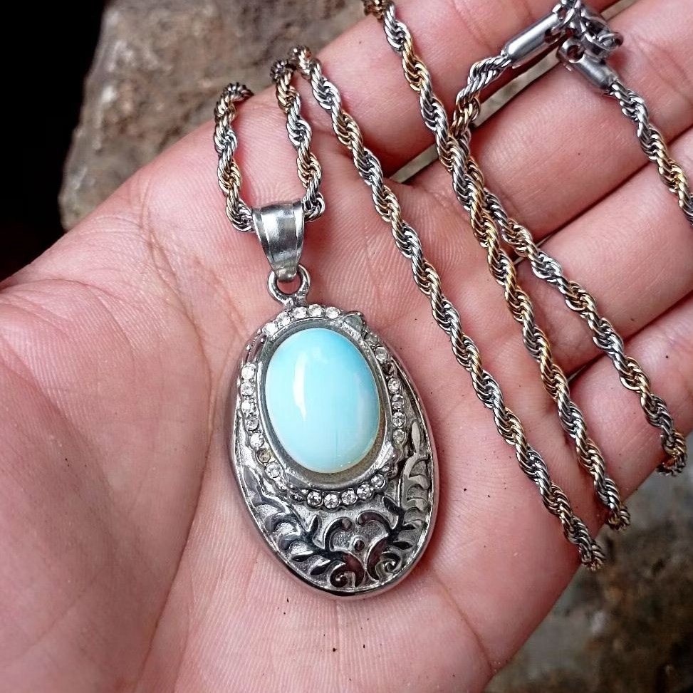 Liontin Kalung Batu Barjad Api Kristal Lengkap