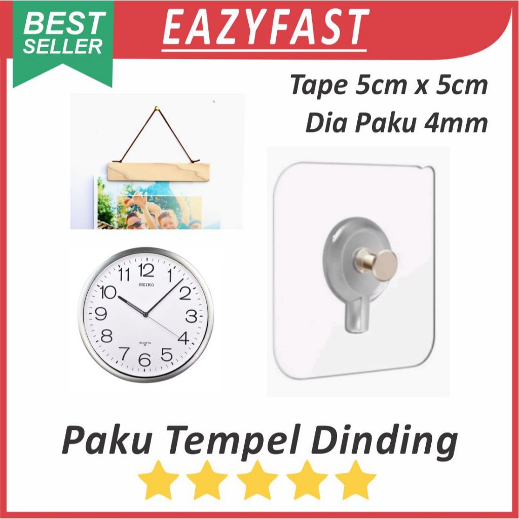 Gantungan Hook Paku Tempel Tembok Dinding Double Nano Tape Gantungan Hanger Kait Jam Figura Lukisan 