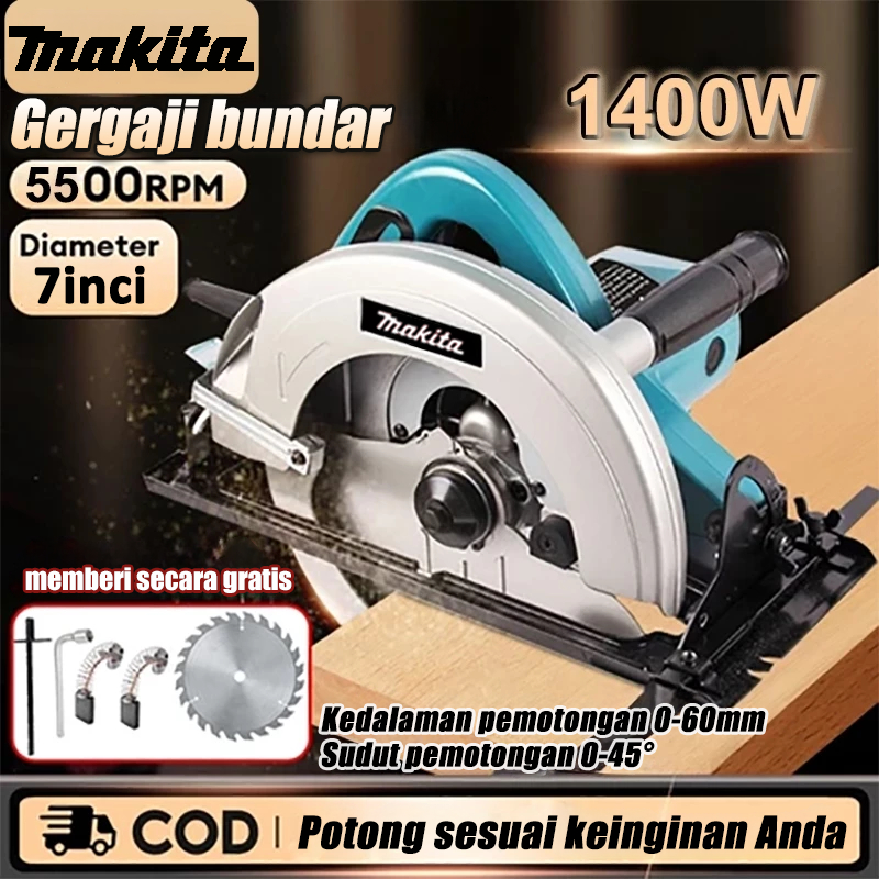MAKITA 1400W Gergaji Multifungsi Circular Saw Mesin Potong Kayu Mesin Serkel Kayu Japan Tehnologi Me