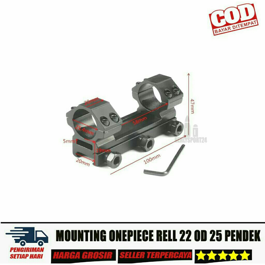 Mounting Onepiece Rel 22 OD 25 Pendek – Dudukan Teleskop Kokoh & Presisi