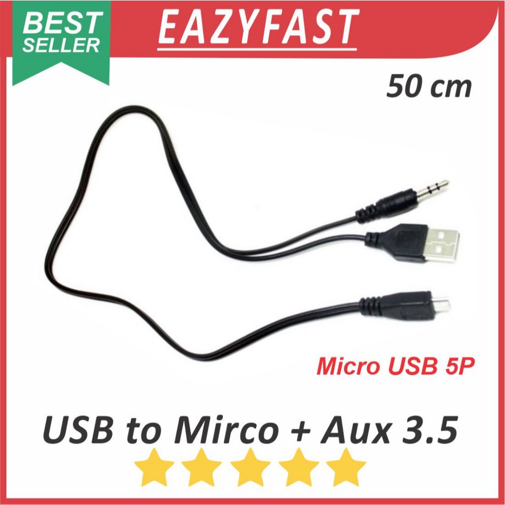 Kabel Splitter Aux Micro USB to USB Male Jack Audio 3.5mm Converter Konverter Adapter Speaker