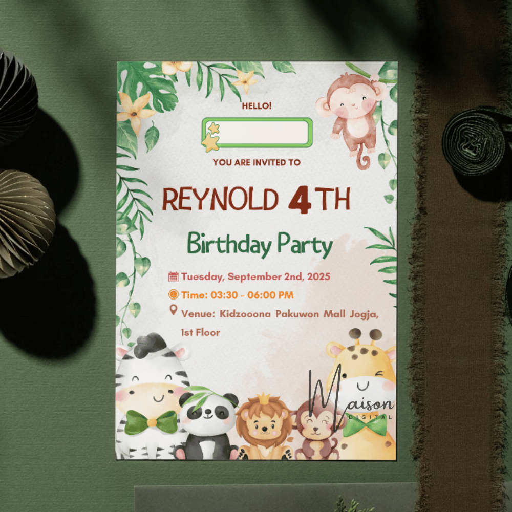 Undangan Ulang Tahun Animal + Plastik OPP - Undangan Ulang Tahun Safari - Undangan Ultah Zoo