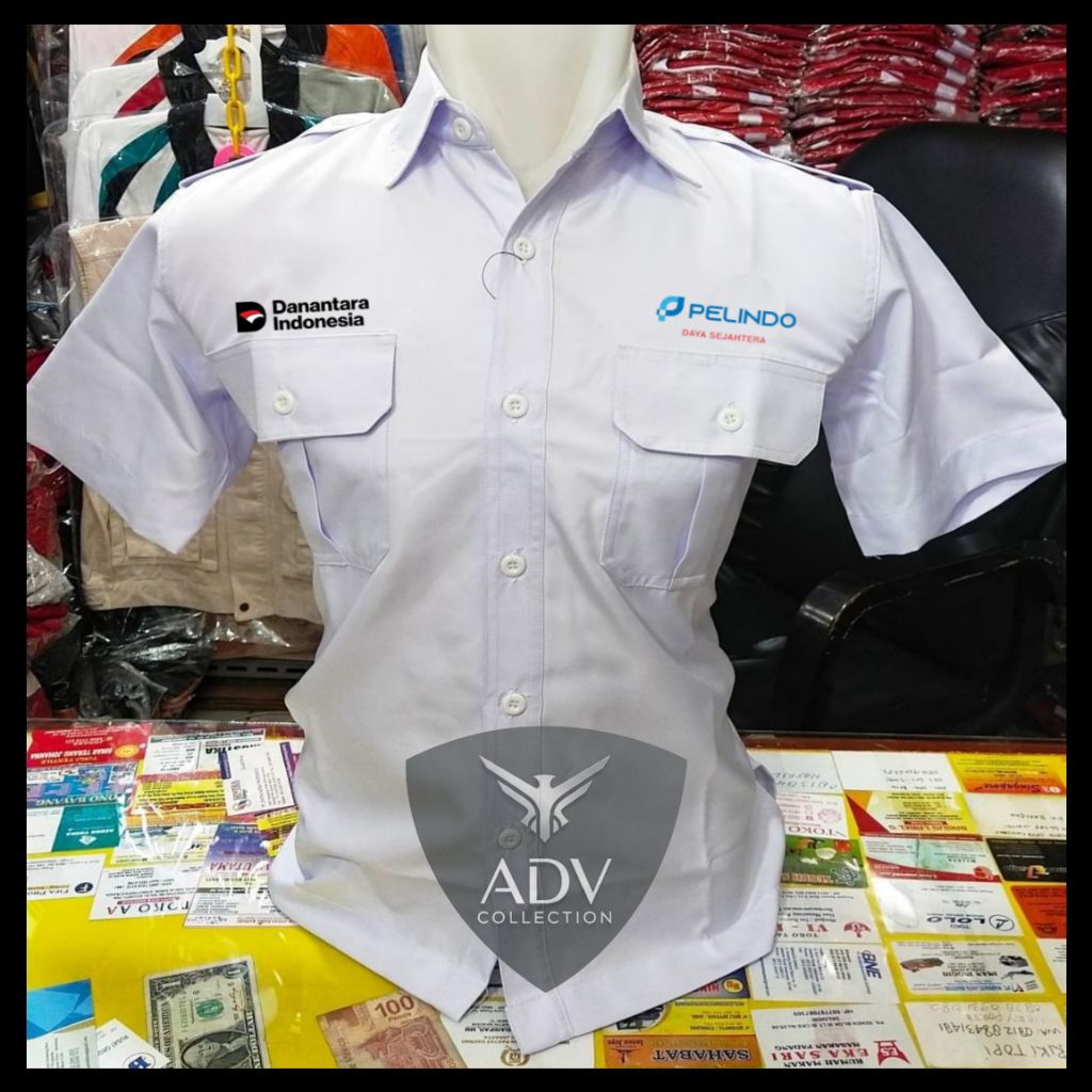 Kemeja Pelindo Daya Sejahtera Seragam Danantara Pelindo Daya Sejahtera Putih PDH Lengan Pendek Pria