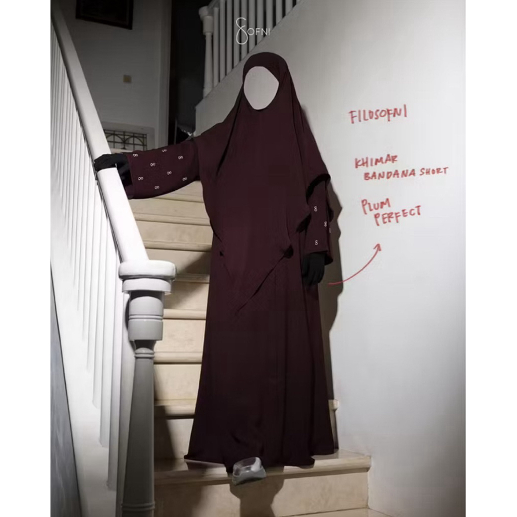 Sofni - Abaya Filosofni By Sofni | Abaya 3 in 1 set FK Short Tali - Plum Perfect - Size L