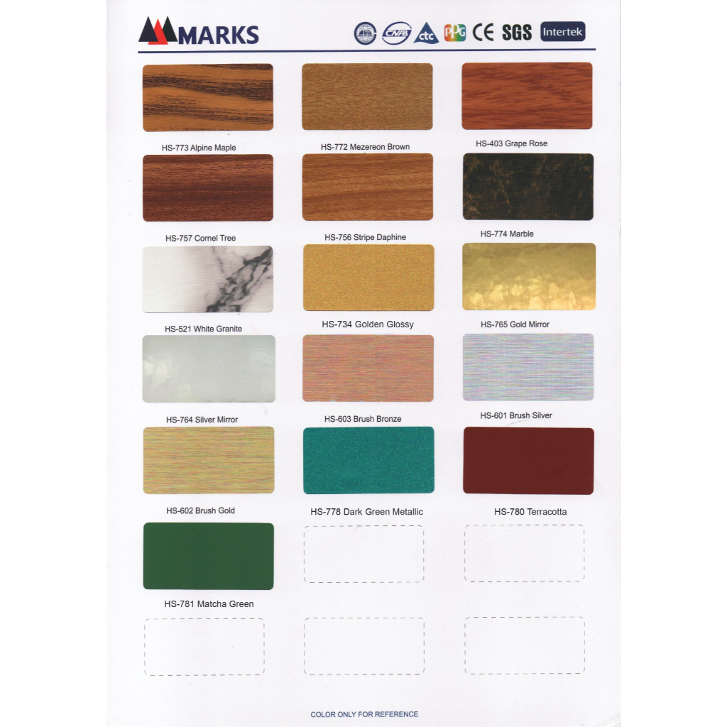 ACP Marks 4 mm PVDF 0.3 mm (Wood, Granite Colour) Bandung dan Cimahi (Only Material)