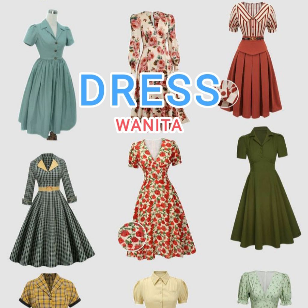 BIG SALE Dress Vintage | Midi Dress Cewek Kekinian Murah
