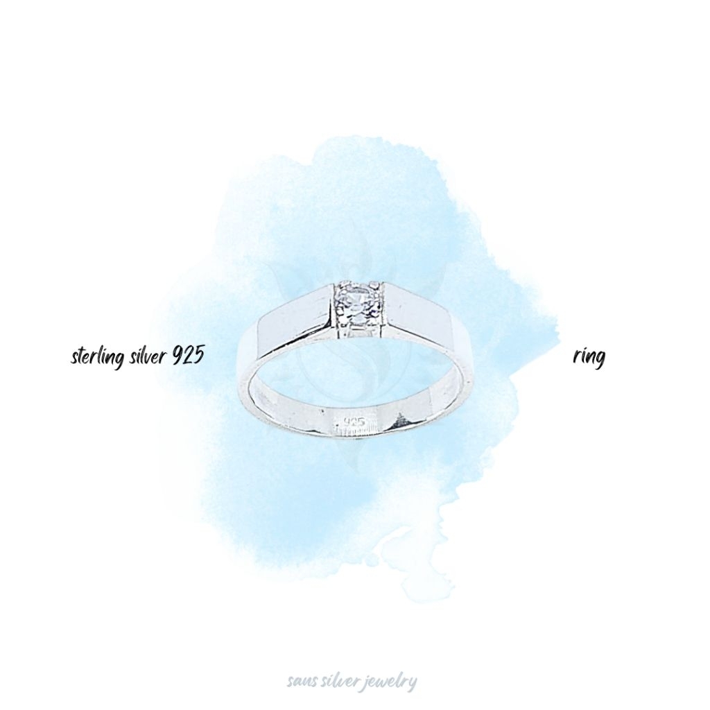 Cincin couple/ pasangan perak 925 motif zircon putih mata satu