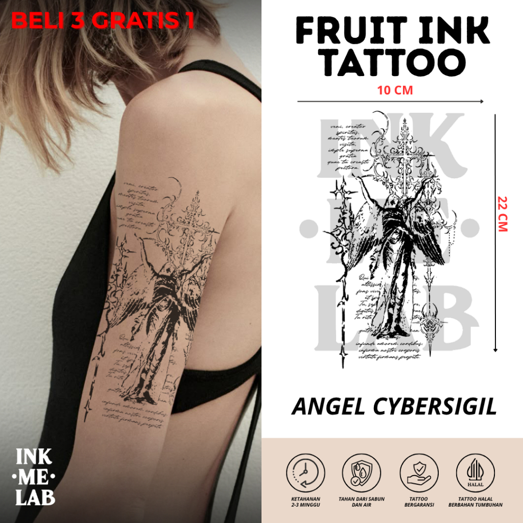 INKMELAB - ANGEL CYBERSIGIL Fruit Ink Temporary Tattoo 22X10CM - Tato Temporer Semi Permanen Tahan 3