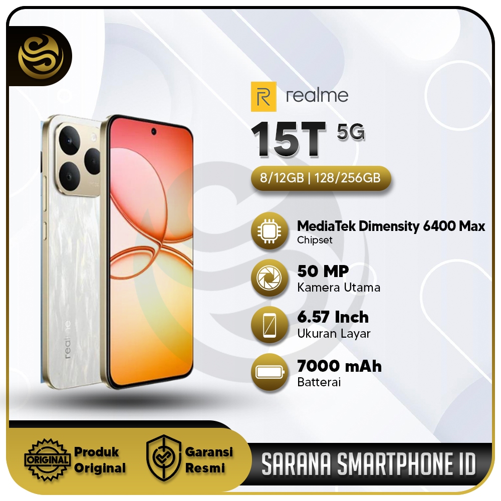 Realme 15T 5G – HP Gaming Baterai 7000mAh, Kamera 50MP, Dimensity 6400 Max