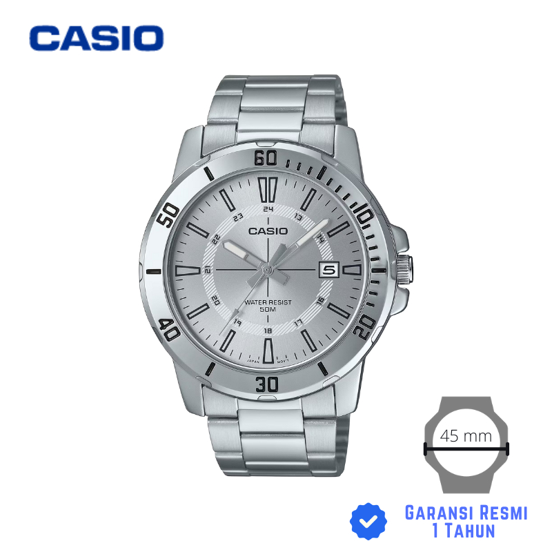 JAM TANGAN PRIA CASIO MTP-VD01D-7C SILVER - MTP VD01D 7CVUDF Strap Stainless Steel