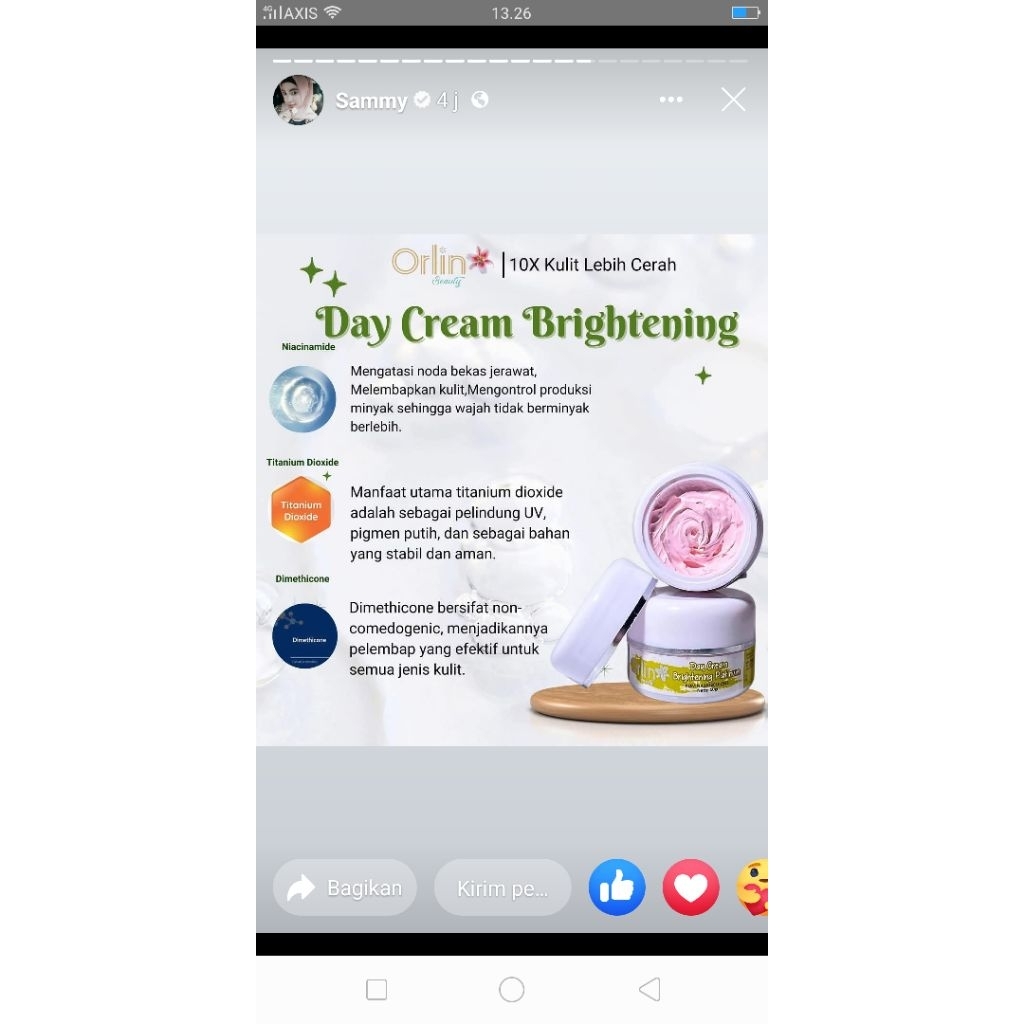 /gratis ongkir/krim siang malam/pemutih wajah BPOM/penghilang noda bekas jerawat/ cream orlin beauty