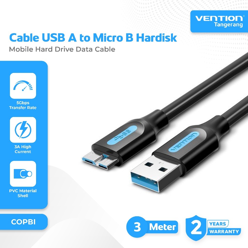 VENTION COPBI Kabel USB A 3.0 Male to USB Micro B 3M 3 Meter Harddisk SSD HDD Hard Disk External Cab