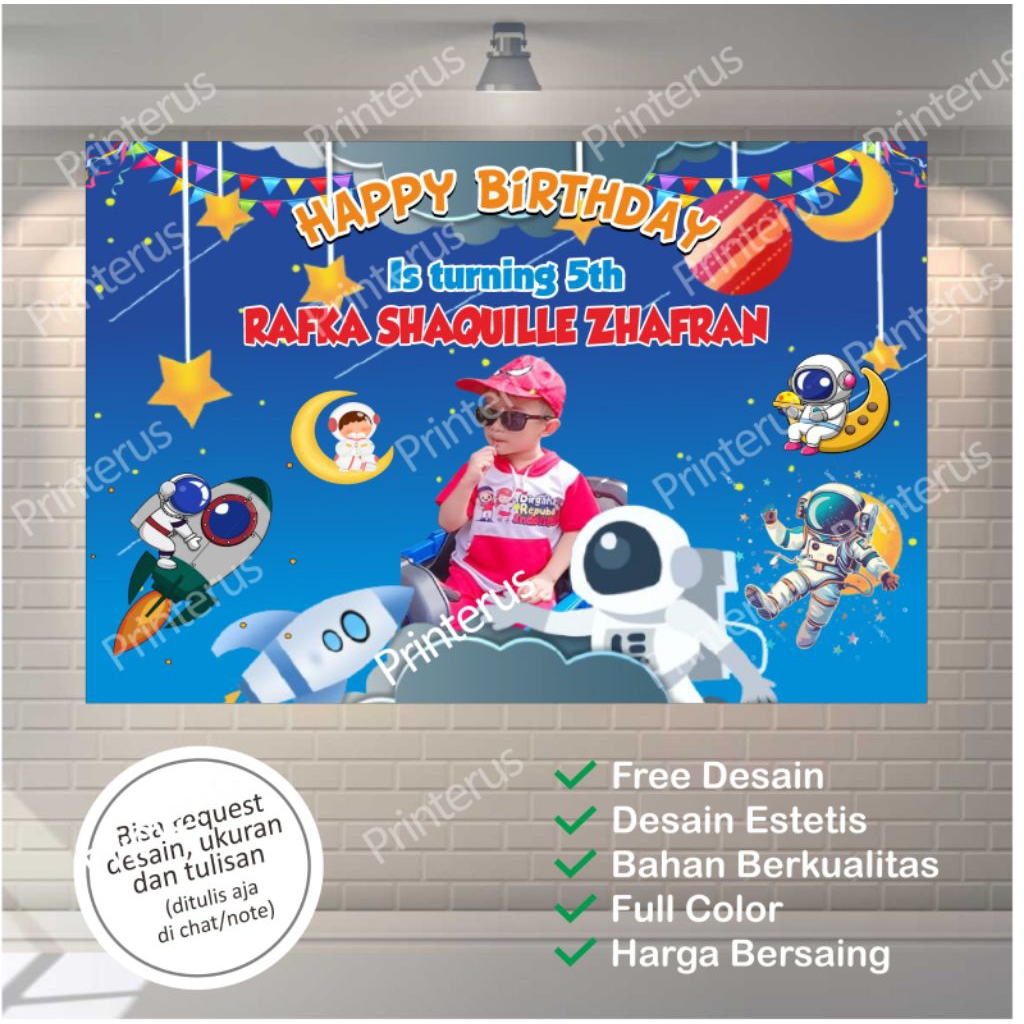 spanduk banner backdrop ulang tahun anak tema astronot/perlengkapan aksesoris dekorasi ultah anak as