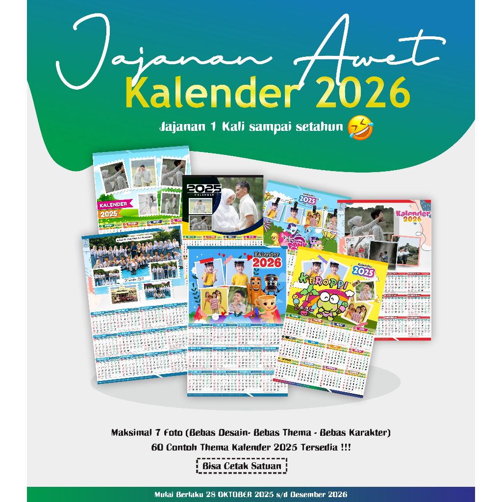 KALENDER CUSTOM FOTO 2026 - KALENDER FOTO SENDIRI - KALENDER DINDING POSTER - SKB 2026