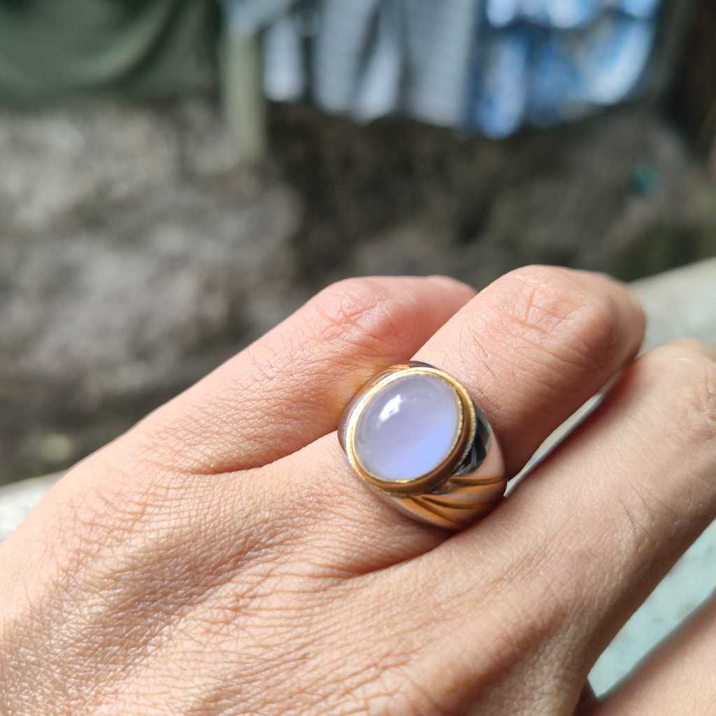 Ring 7,5 Cincin Giok Asli Burma lavender Jadeite jade Titanium dimensi 12x10x7 mm kode CG26