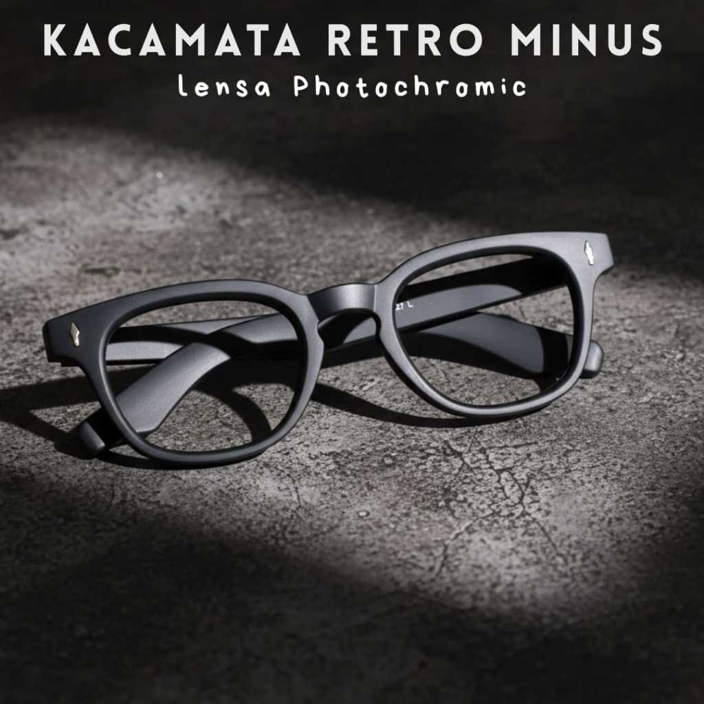 Kacamata Minus Bluecromic Photochromic Pria Wanita Frame Retro Tebal Kaca Mata Anti Radiasi Uv Silau